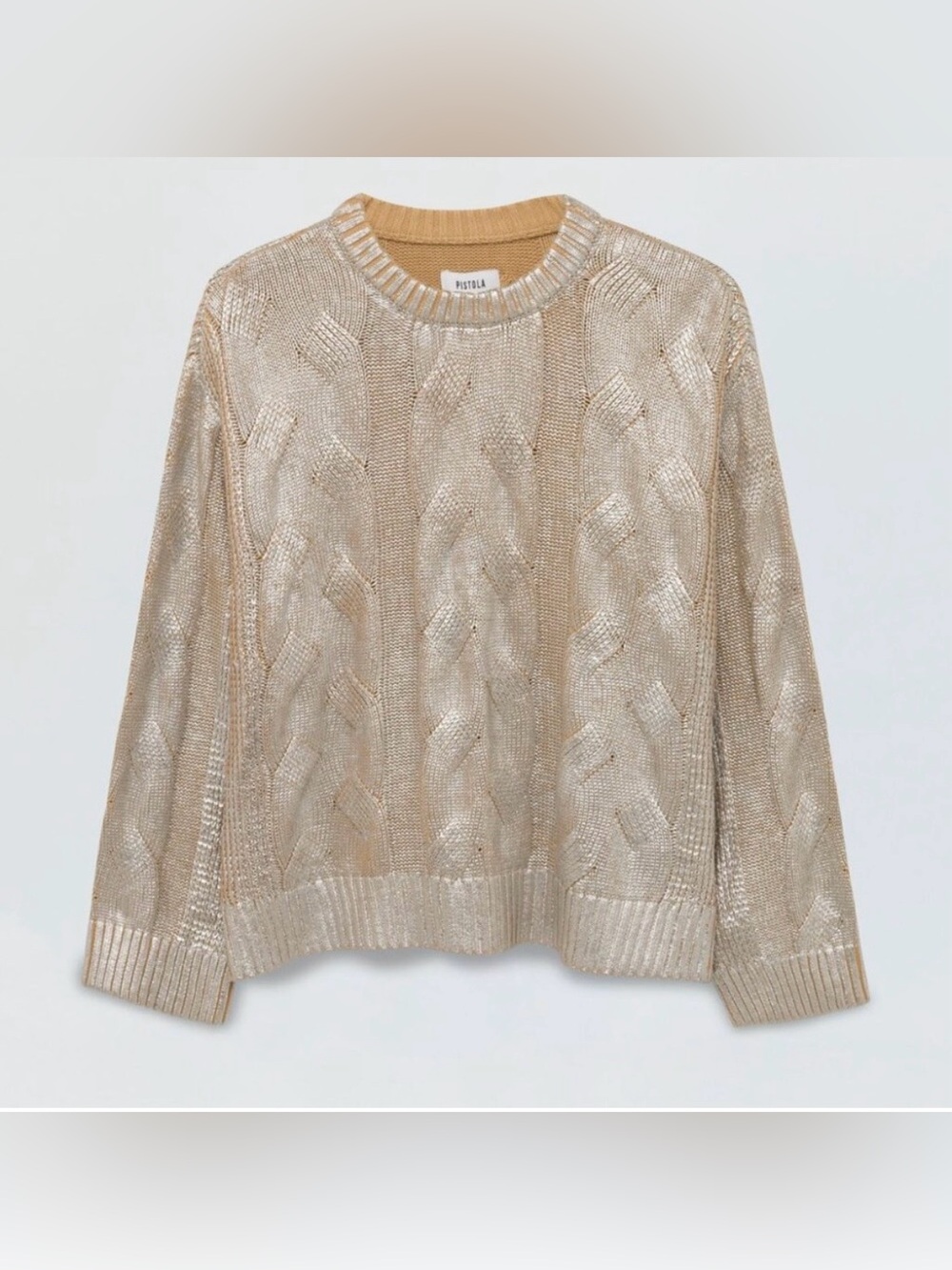 NWT Fifteen Twenty Levie Metallic Beige Cable Knit Sweater, Size XS